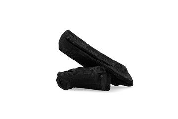Natural wood charcoal, traditional bamboo charcoal or hard wood charcoal isolated on white background with clipping path.
