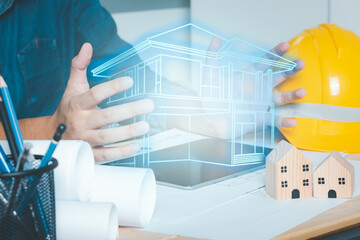 interior designers or engineer are using tablet for a futuristic sophisticated digital technology...