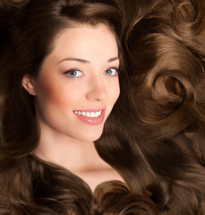 Beautiful portrait of woman with healthy hair, Hair care 