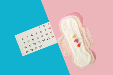 Calendar and time for PMS on creative background.