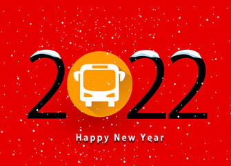 Happy new year 2022. Year 2022 with Bus icon
