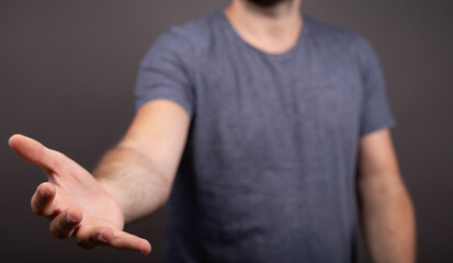 man showing his empty hand.