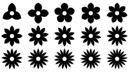 Fototapeta na wymiar Different symbols of black color flowers petals on white color background 