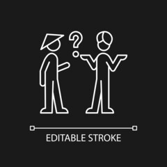 Cultural barriers white linear icon for dark theme. Difficulties to cross-cultural communication. Thin line customizable illustration. Isolated vector contour symbol for night mode. Editable stroke