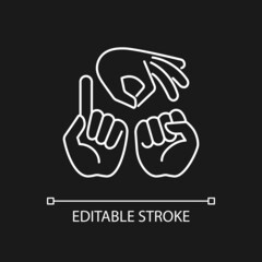 Gestures in communication white linear icon for dark theme. Hands movement. Nonverbal communication. Thin line customizable illustration. Isolated vector contour symbol for night mode. Editable stroke