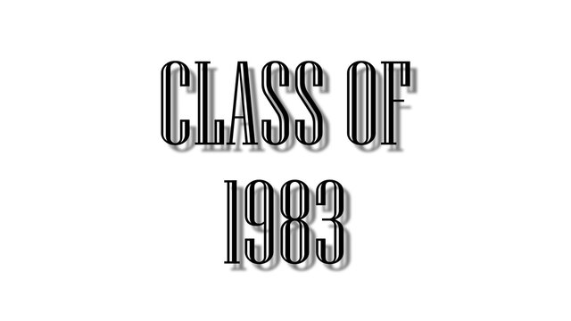 class of 1983 black lettering white background