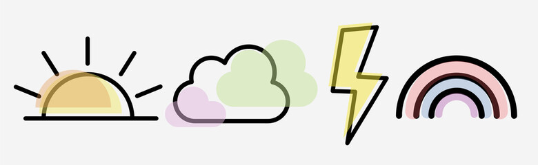 Vector cute weather symbols set.