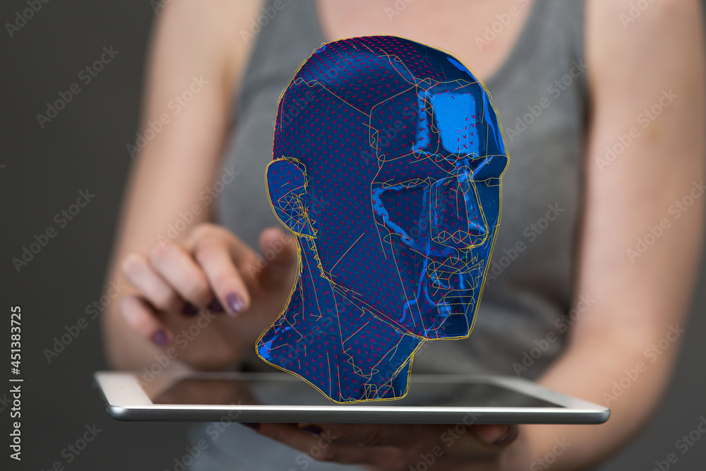 Poster  Head form lines, triangles and particle style