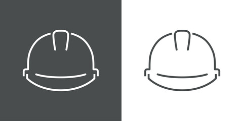 Seguridad en el trabajo. Icono plano silueta de casco con lineas en fondo gris y fondo blanco