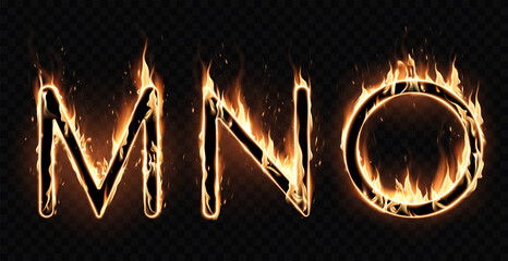 Three fire letters on a dark background. A special transparent smoke effect. Highly realistic illustration.