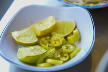 Lime and Chili .Take it with food to add flavor to make it more delicious.