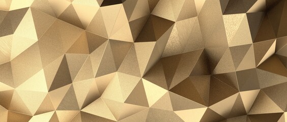 Abstract 3D render illustration,Surface gold crystal geometric triangle and Polygonal shapes template