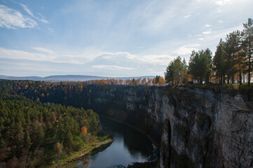 Fototapeta premium big cliffs near the Ai river, Ural, Russia