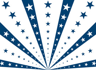 Sunlight horizontal background. Blue and white color burst background with shining stars.