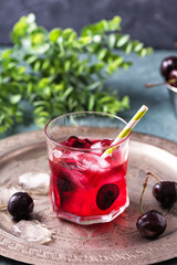 Cold sweet cherry non alcohol drink with ice