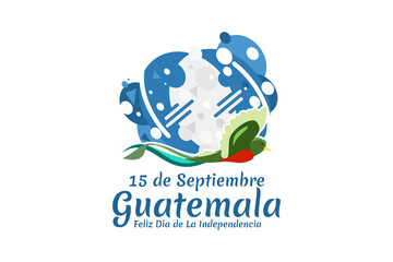 Translation: September 15, Guatemala, Happy Independence day. Happy Independence Day of Guatemala vector illustration. Suitable for greeting card, poster and banner.