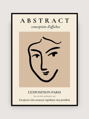 Modern Matisse inspired art print. Minimalist poster mid century aesthetic, abstract face silhouette. Vector illustration