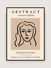 Minimalist art print. Modern contemporary poster mid century aesthetic, abstract face silhouette. Vector illustration