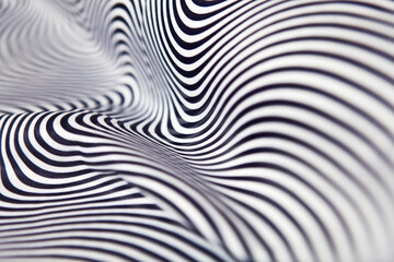 Geometric striped abstract optical illusion, pattern. Black and white vibrant parallel curves, web background. Multiple exposure.