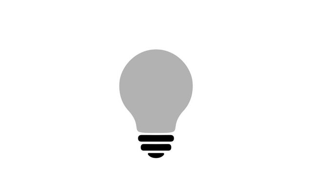 Lamp bulb with lightning, turns on, blink, simple flat icon, colors – yellow, red, green. Animated idea, energy, power sign. Gloving incandescent lamp symbol on transparent background. alpha channel.