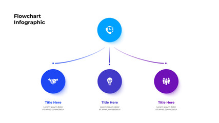 Flow chart diagram with circle elements. Concept of business project hierarchy visualization with 3 options. Infographic design template