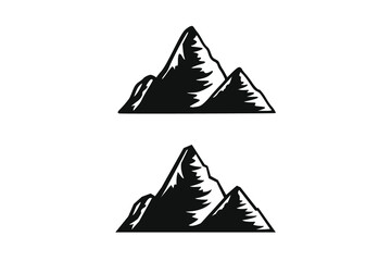 Hand Drawn Mountains Isolated. Vector Illustration Ski Resort Logo. Drawing Camping Element Winter Landscape