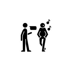 Inattentive listening black glyph icon. Lacking eye contact. Distracted listener. Problem with focus and concentration. Making judgments. Silhouette symbol on white space. Vector isolated illustration