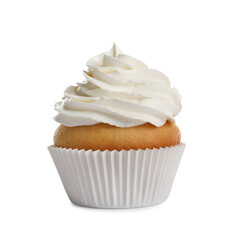 Delicious cupcake decorated with cream isolated on white
