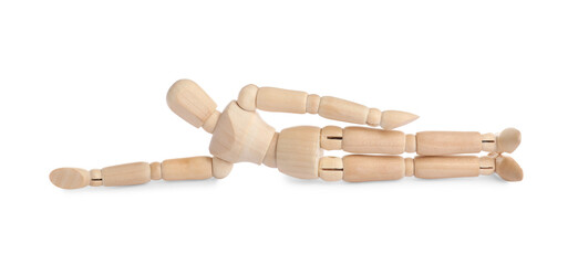 Wooden human model on white background. Mini mannequin