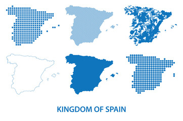 map of Kingdom of Spain - vector set of silhouettes in different patterns