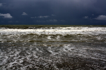 The Black Sea after the storm. Dirty water. Bad weather.