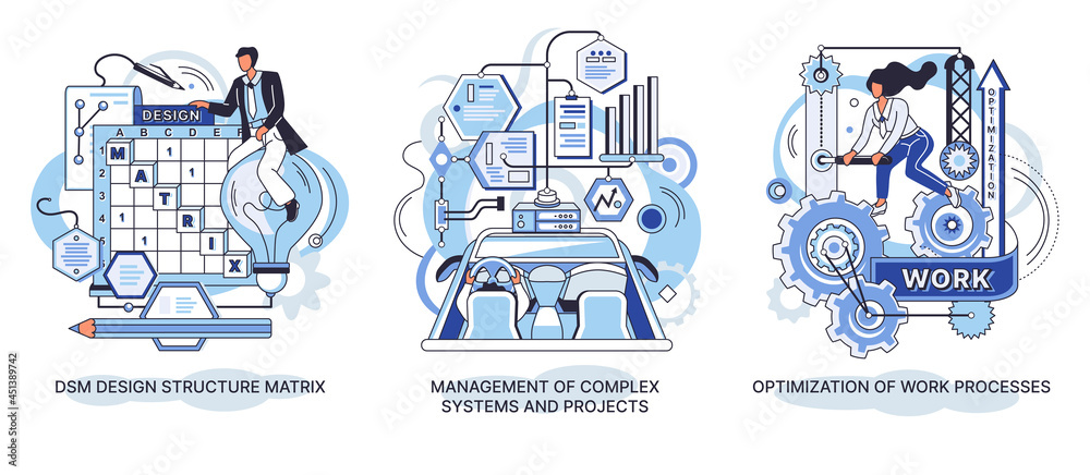 Fototapete dsm design structure matrix. management of complex systems and projects. optimization of work proces
