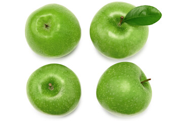 green apples with green leaf isolated on a white background. clipping path. top view