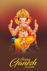 Naklejka na ściany i meble Happy Ganesh Chaturthi Greeting Card design with lord ganesha idol