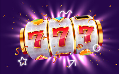 Golden slot machine wins the jackpot. 777 Big win concept. Casino jackpot.