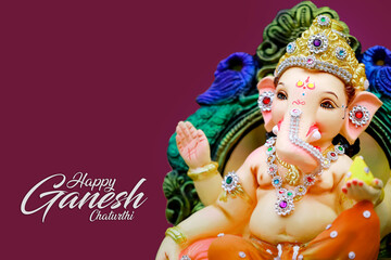 Happy Ganesh Chaturthi Greeting Card design with lord ganesha idol