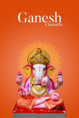 Happy Ganesh Chaturthi Greeting Card design with lord ganesha idol