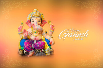 Happy Ganesh Chaturthi Greeting Card design with lord ganesha idol