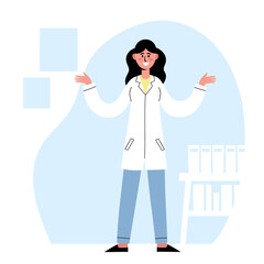 Vector illustration of surprised woman doctor in medical office.