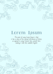 Motorbike - vertical card with text and vector outline illustrations of motorcycle, bike, chopper, scooter and other transportation for graphic design