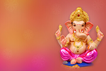 Fototapeta na wymiar Happy Ganesh Chaturthi Greeting Card design with lord ganesha sclupture