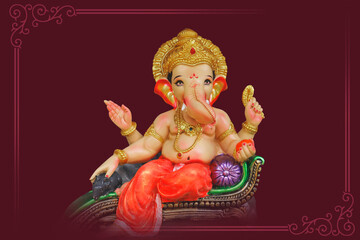 Happy Ganesh Chaturthi Greeting Card design with lord ganesha sclupture