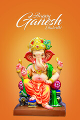 Happy Ganesh Chaturthi Greeting Card design with lord ganesha sclupture