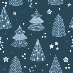 Seamless christmas tree pattern for greeting cards, wrapping papers. Seamless winter pattern.