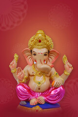 Happy Ganesh Chaturthi Greeting Card design with lord ganesha sclupture