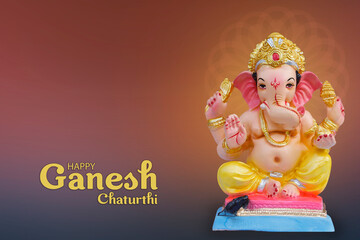 Happy Ganesh Chaturthi Greeting Card design with lord ganesha sclupture