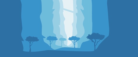 Ravine or valleys landscape vector illustration with trees. Suitable for background, backdrop, banner, desktop background, nature banner.