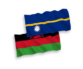 Flags of Republic of Nauru and Malawi on a white background
