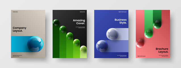 Clean company identity vector design illustration collection. Abstract realistic spheres front page template set.