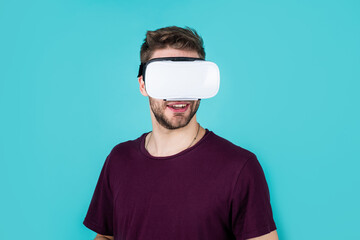 handsome young man in vr glasses play video game, new technology